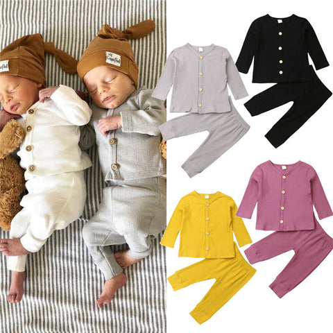 Soft Knitted Cotton Autumn Kids Pajamas Children Sleepwear Baby Pajamas Sets Boys Girls Pure Color Pyjamas Pijamas Clothing Set