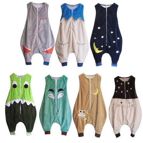 Cute Infant Sleeveless Vest Flannel Leg Sleeping Clothing Clothes Anti-Kick Warm Pajamas Baby Soft Sleeping Clothes