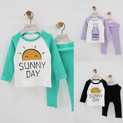 birthday tee Boys and girls clothing set autumn pajamas set female baby two-piece pajamas children's clothing tide