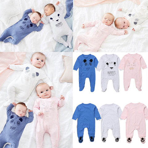 Hot Newborn Baby Boy Girl Daddy Mummy Print  Sleep suit Baby Bodysuit Baby Boy Clothes Outfit Set