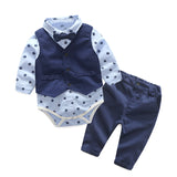 Baby boy clothes Gentleman Rompers + Vest + pants spring Fashion newborn clothing set Baby Suit Bow Tie Conjuntos bebe roupa