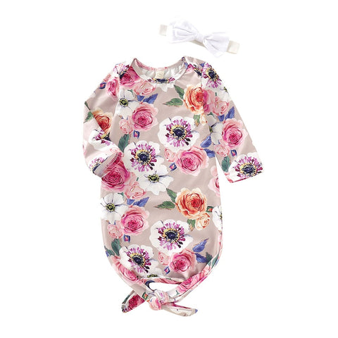 Focusnorm Newborn Swaddle Blanket Baby Girls 0-6M Floral Sleeping Bag Wrap Headband Blanket Sleepers 2PCS  Clothes