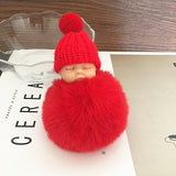 Sleeping Baby Doll Keychain Pompom Faux Rabbit Fur Ball Baby Toy Women Trinket Bag Charms