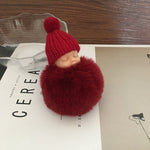 Sleeping Baby Doll Keychain Pompom Faux Rabbit Fur Ball Baby Toy Women Trinket Bag Charms