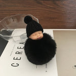 Sleeping Baby Doll Keychain Pompom Faux Rabbit Fur Ball Baby Toy Women Trinket Bag Charms