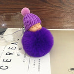 Sleeping Baby Doll Keychain Pompom Faux Rabbit Fur Ball Baby Toy Women Trinket Bag Charms